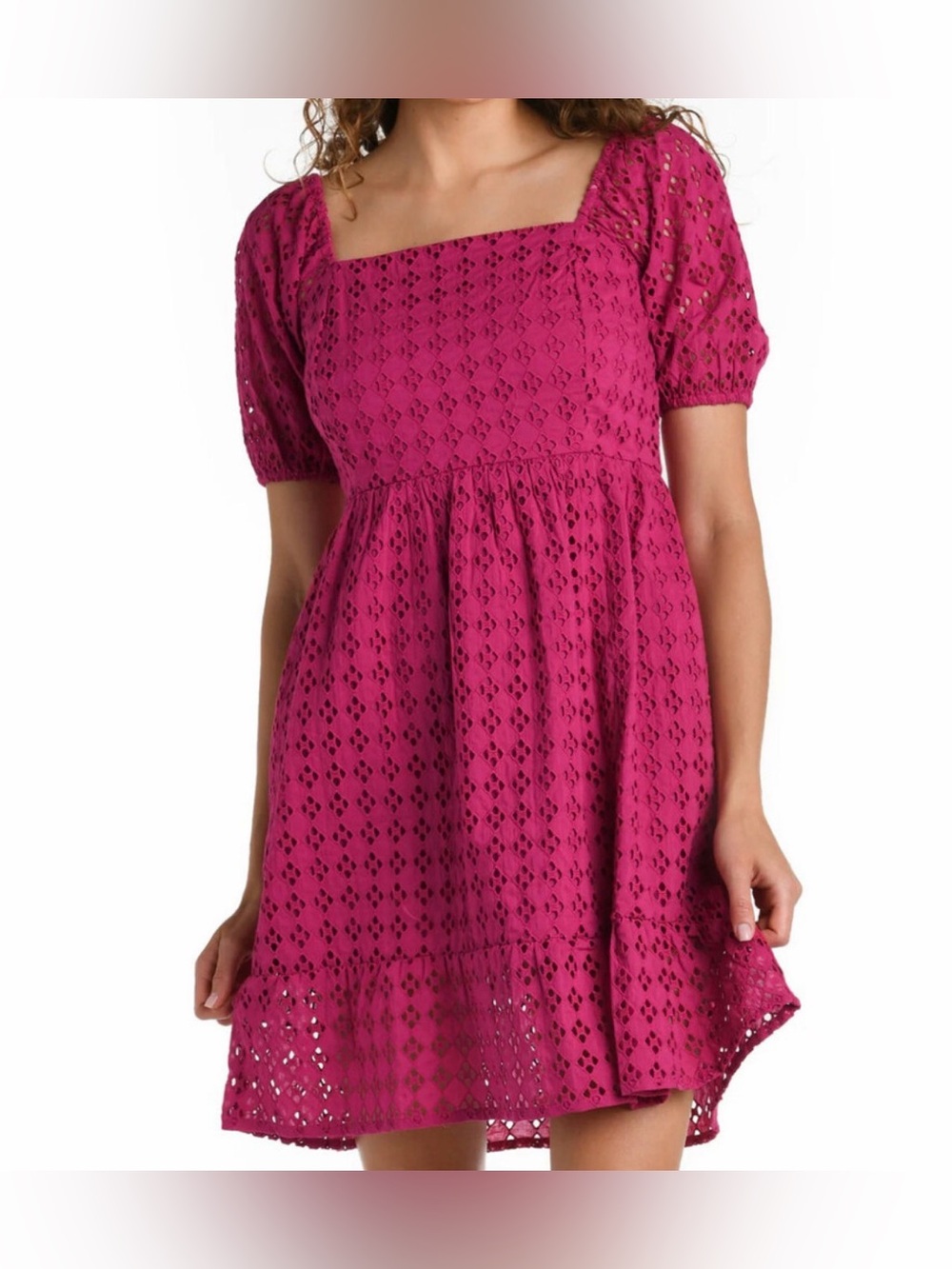 La Blanca Medium Saltwater Sands Cotton Eyelet Cover Up Dress - Magenta